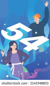 May 4th Youth Day, young people are saying hello with buildings in the background, vector illustration