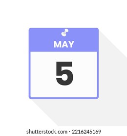Icono del calendario 5 de mayo. Ilustración vectorial de icono de calendario de fecha, mes