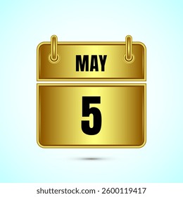 May 5 calendar and time planner on gold background. Daily calendar icon, schedule symbol