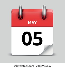 5 de mayo calendario rojo realista diario icono fecha Vector Imagen