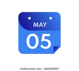 May 5 Date on a Single Day Calendar in Flat Style, 5 May calendar icon