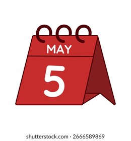 Mayo 5 Vector de calendario de escritorio sobre fondo blanco
Vector rojo Calendario plano icono