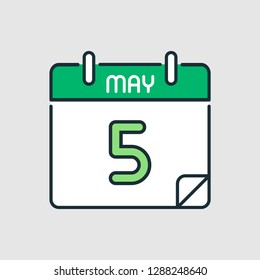 May 5. Flat icon calendar isolated on gray background. Vector illustration.