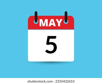 5 de mayo. Calendario de icono plano aislado en fondo azul. Ilustración vectorial de fecha y mes