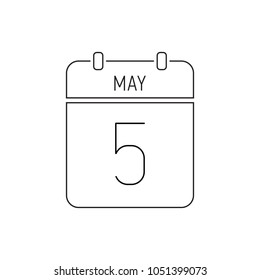 May 5 thin line calendar icon reminder. Holiday, wedding date, birthday. Outline sign. International Day for the Rights of the Disabled. Midwife