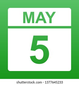 May 5. White calendar on a colored background. Day on the calendar. Green background with gradient. Simple vector illustration.