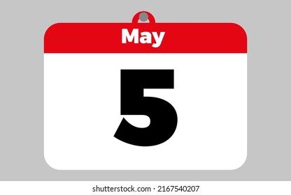 May, 5. White and red calendar.