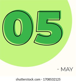 5 de mayo Calendario moderno aislado en fondo blanco. Ilustración vectorial. Colores verdes 