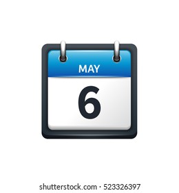 May 6. Calendar icon.Vector illustration,flat style.Month and date.Sunday,Monday,Tuesday,Wednesday,Thursday,Friday,Saturday.Week,weekend,red letter day. 2017,2018 year.Holidays.