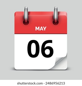 May 6 daily realistic red calendar icon date vector image