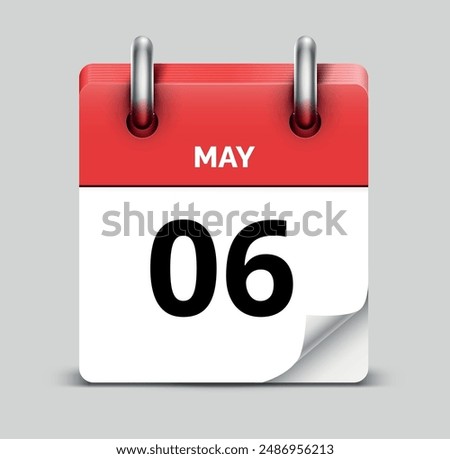 May 6 daily realistic red calendar icon date vector image