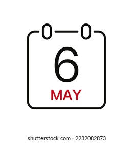 May 6 date on the calendar, vector line stroke icon for user interface. Calendar with date, vector illustration.