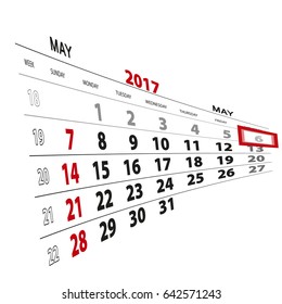 May 6, highlighted on 2017 calendar. Vector Illustration.