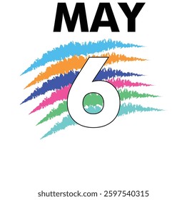 May 6 Vector Shape with white background of image and multicolor background of date. 6th day of may. 
Daily date of calendar.
