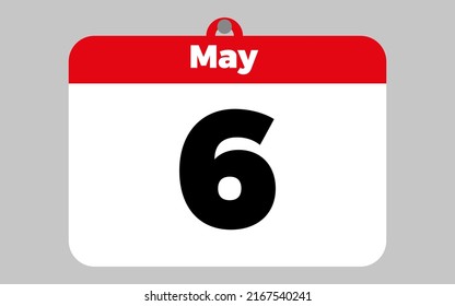 May, 6. White and red calendar.