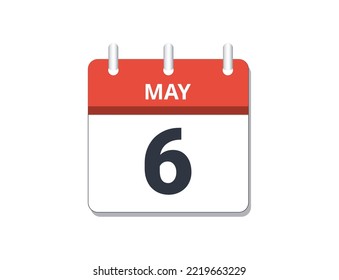Vector de icono del 6 de mayo del calendario. Concepto del calendario, las actividades y las tareas
