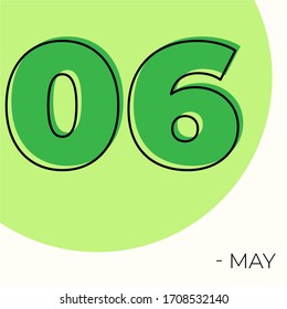 6. Mai Moderner Kalender einzeln auf weißem Hintergrund. Vektorillustration. Grüne Farben 