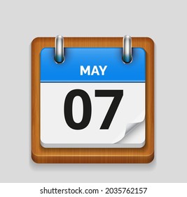 May 7 blue daily realistic calendar with wooden frame icon date vector image