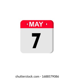 May 7 calendar icon. Planner holiday date isolated on white background. Color illustration in flat design. Holidays in May. Vector illustration. EPS10