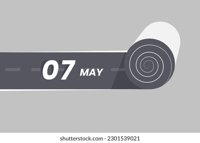 Icono del calendario del 7 de mayo girando dentro de la carretera. Ilustrador vectorial de icono 7 de mayo de mes de fecha.