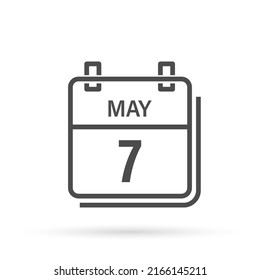 May 7, Calendar icon with shadow. Day, month. Flat vector illustration.
