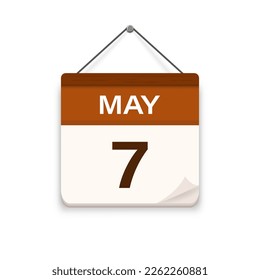 May 7, Calendar icon with shadow. Day, month. Meeting appointment time. Event schedule date. Flat vector illustration. 