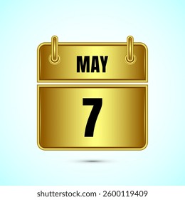 May 7 calendar and time planner on gold background. Daily calendar icon, schedule symbol