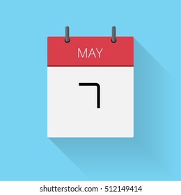 May 7, Daily calendar icon, Date and time, day, month, Holiday, Flat designed Vector Illustration