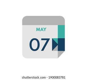 May 7 flat daily calendar date, 7 May Single Day Calendar  Icon