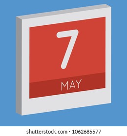 May 7, isolated 3D calendar. Illustration on blue background with day and month. Date and time for an appointment.