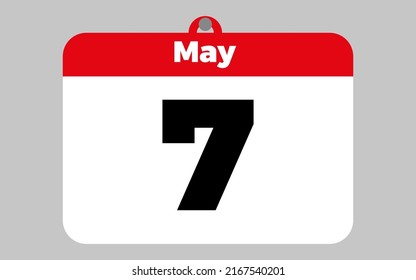 7 de mayo. Calendario blanco y rojo.
