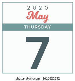 May 7th, 2020. Calendar day icon. Red and grey color.