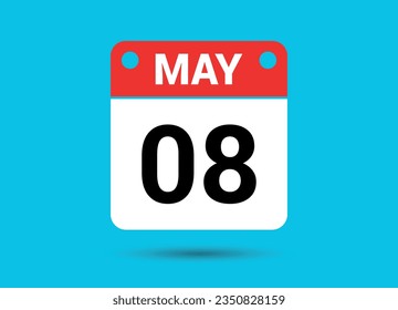 May 8 Calendar Date Flat Icon Day 8 Vector Illustration