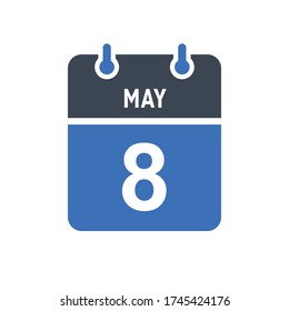 May 8 Calendar Date Icon, Event Date Icon, Calendar Date, Icon Design Vector Graphic