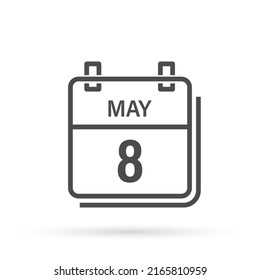 May 8, Calendar icon with shadow. Day, month. Flat vector illustration.
