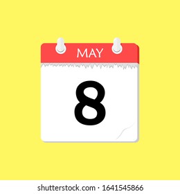 May 8 - Calendar Icon - Vector Illustration on a Yellow Background Design.