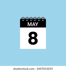 May 8 calendar reminder. 8th  May Date Month calendar icon design template.