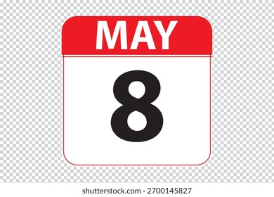 Mayo 8 fechas icono de calendario. Icono de calendario simple y moderno sobre fondo blanco.
