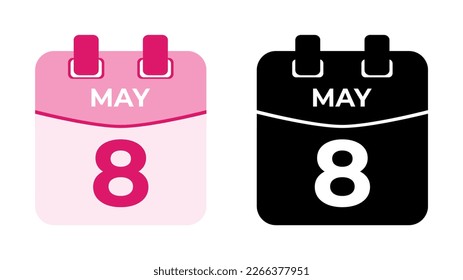 May 8 flat daily spiral calendar icon date vector image in matching color scheme. Suitable and perfect for design material, such as event or reminder. The best editable graphic resources.