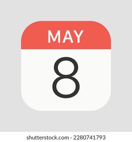 May 8 icon isolated on background. Calendar symbol modern, simple, vector, icon for website design, mobile app, ui. Vector Illustration