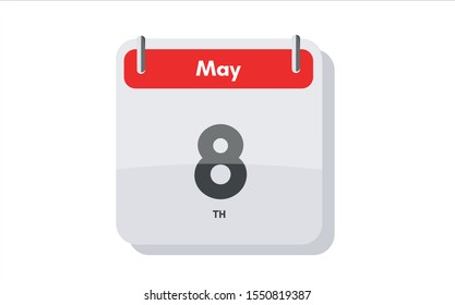 May 8th calendar icon. Day 8 of month. Vector icon illustration.