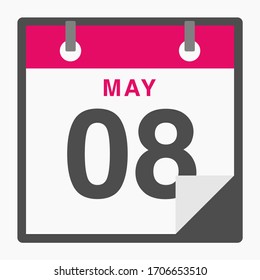May 8th Flat icon calendar isolated on white background. Vector illustration