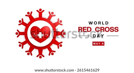 May 8th is World Red Cross Day. People, heart and plus icon. Suitable for posters, banners, social media and more. White background. 