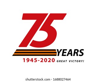 The May 9 banner design marks the 75th anniversary of the Great Victory. 1945-2020. Patriotic War. Inscription in English: World War II. Illustration. Russian Victory Day. St. George ribbon, vector
