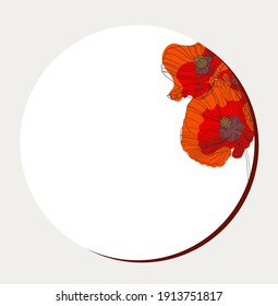 May 9. Banner for Victory Day. Symbolic red poppy on a white background. Vector illustration. Victory day poster. Poppy flower symbol of memory. World War II round template.DAY OF REMEMBRANCE