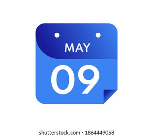 May 9 Date on a Single Day Calendar in Flat Style, 9 May calendar icon