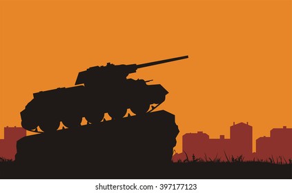 May 9 - day of victory. Monument tank on pedestal. 