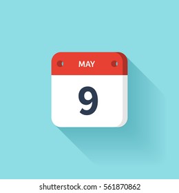 May 9. Isometric Calendar Icon With Shadow.Vector Illustration,Flat Style.Month and Date.Sunday,Monday,Tuesday,Wednesday,Thursday,Friday,Saturday.Week,Weekend,Red Letter Day. Holidays 2017.
