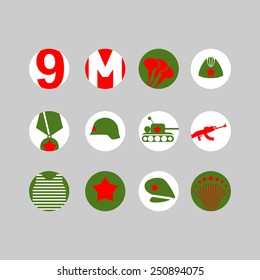 May 9, victory day, icon set