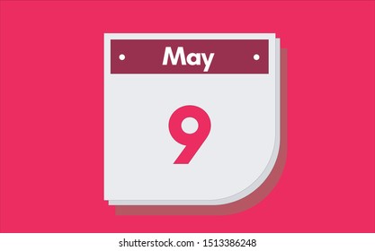 May 9th Calendar Icon. Day 9 Of Month. Vector Illustration.